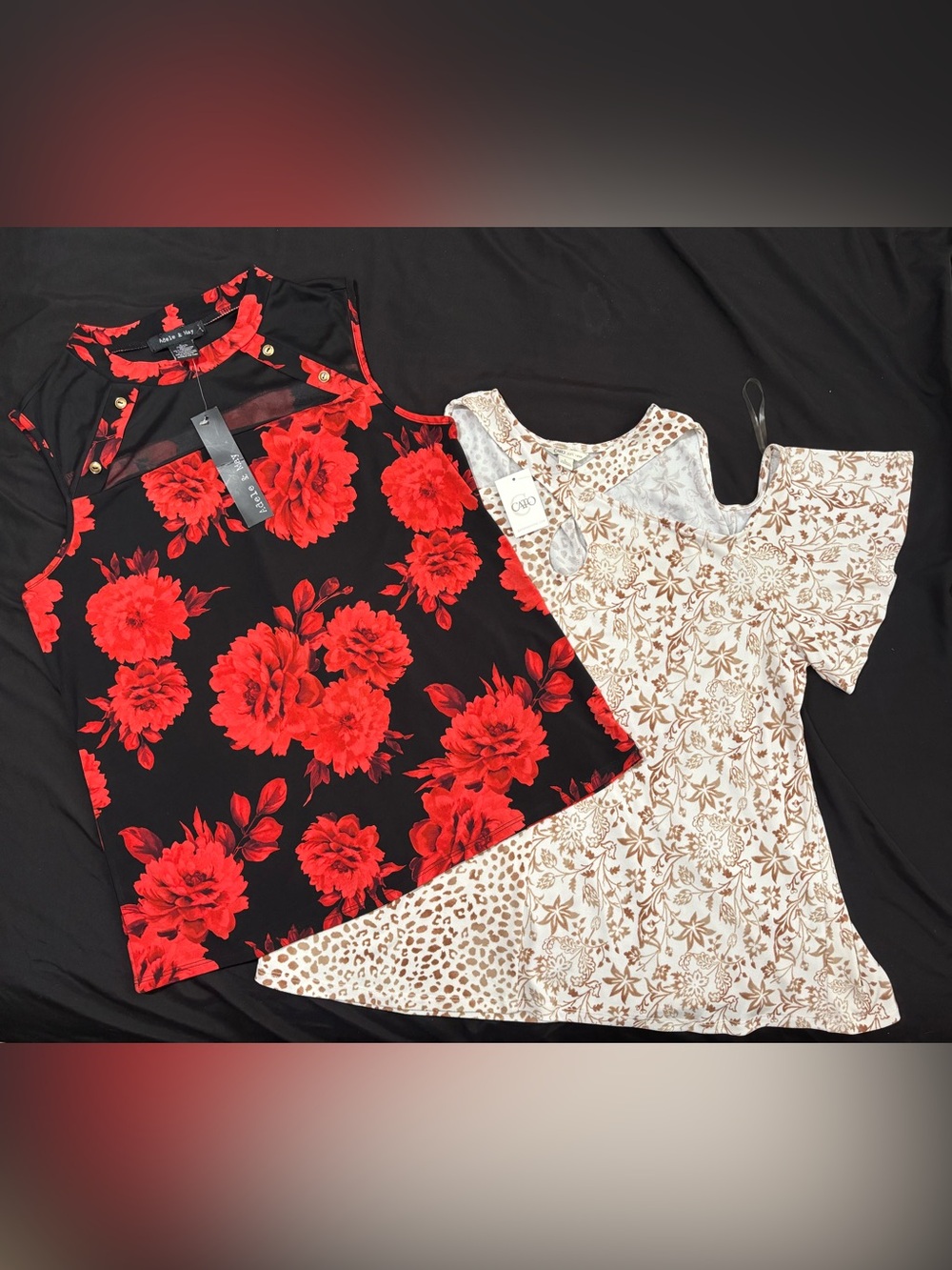 Tops | Lot of 2 | Red/Black Sleeveless & Brown/White cold-shoulder
